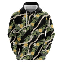 Hawaiian Pikake Maile Lei Hoodie Tiare Hibiscus Kalo Palapalai Leaf Black