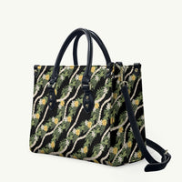 Hawaiian Pikake Maile Lei Leather Bag Tiare Hibiscus Kalo Palapalai Leaf Black LT19 Black - Polynesian Pride