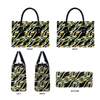 Hawaiian Pikake Maile Lei Leather Bag Tiare Hibiscus Kalo Palapalai Leaf Black LT19 - Polynesian Pride