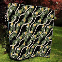 Hawaiian Pikake Maile Lei Quilt Tiare Hibiscus Kalo Palapalai Leaf Black LT19 - Polynesian Pride
