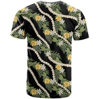 Hawaiian Pikake Maile Lei T Shirt Tiare Hibiscus Kalo Palapalai Leaf Black