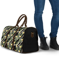 Hawaiian Pikake Maile Lei Travel Bag Tiare Hibiscus Kalo Palapalai Leaf Black