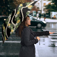 Hawaiian Pikake Maile Lei Umbrella Tiare Hibiscus Kalo Palapalai Leaf Black LT19 - Polynesian Pride