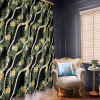 Hawaiian Pikake Maile Lei Window Curtain Tiare Hibiscus Kalo Palapalai Leaf Black LT19 - Polynesian Pride