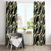 Hawaiian Pikake Maile Lei Window Curtain Tiare Hibiscus Kalo Palapalai Leaf Black LT19 - Polynesian Pride