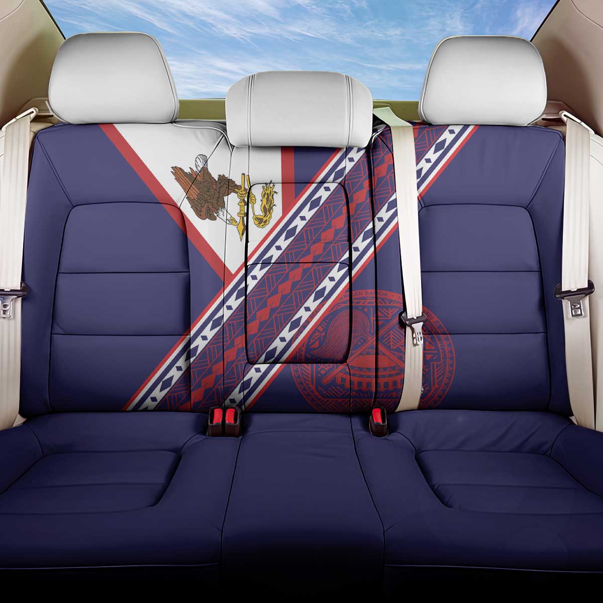 American Samoa Flag Day Back Car Seat Cover Polynesian Tribal Tattoo Eagle Art