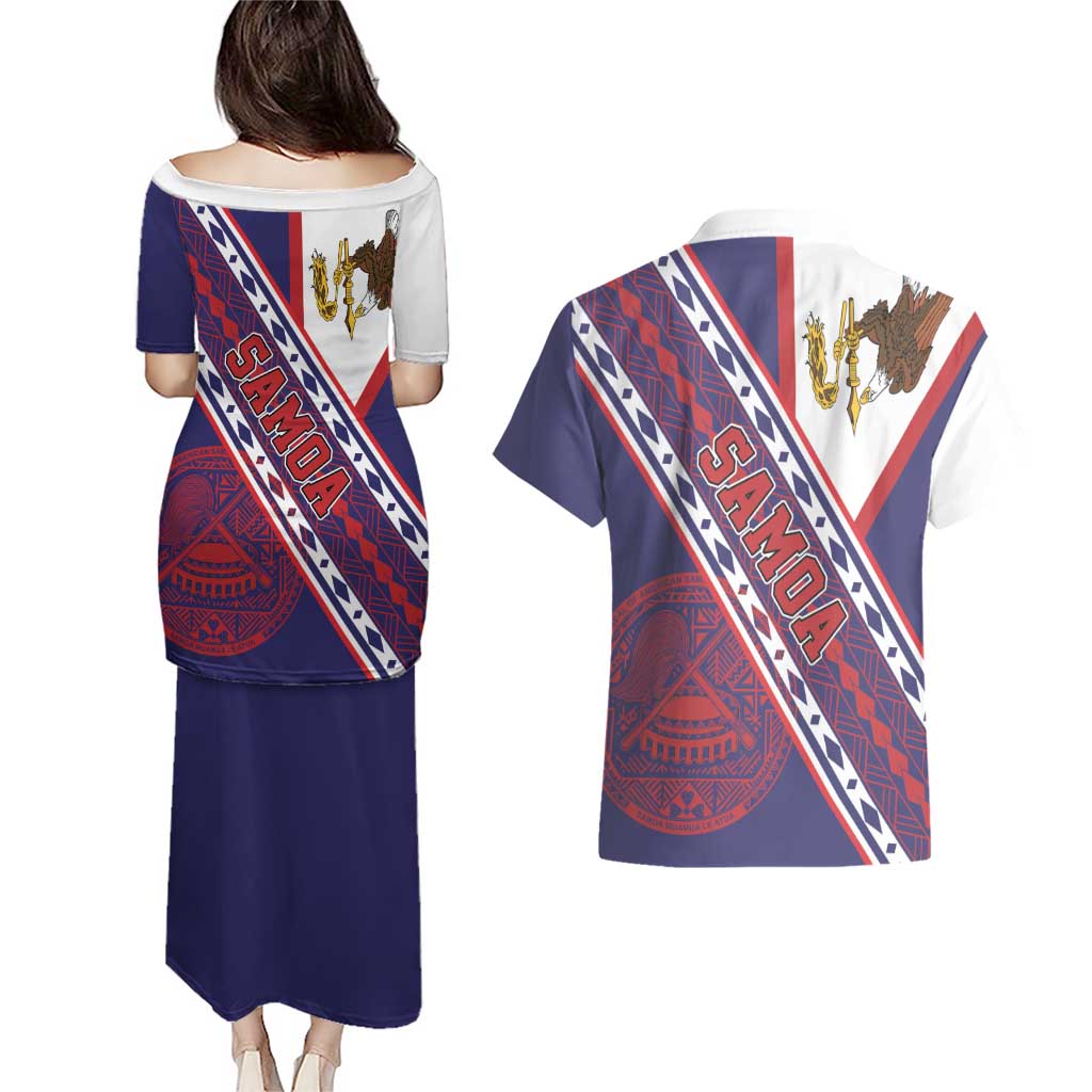 American Samoa Flag Day Couples Matching Puletasi and Hawaiian Shirt Polynesian Tribal Tattoo Eagle Art LT19 - Polynesian Pride