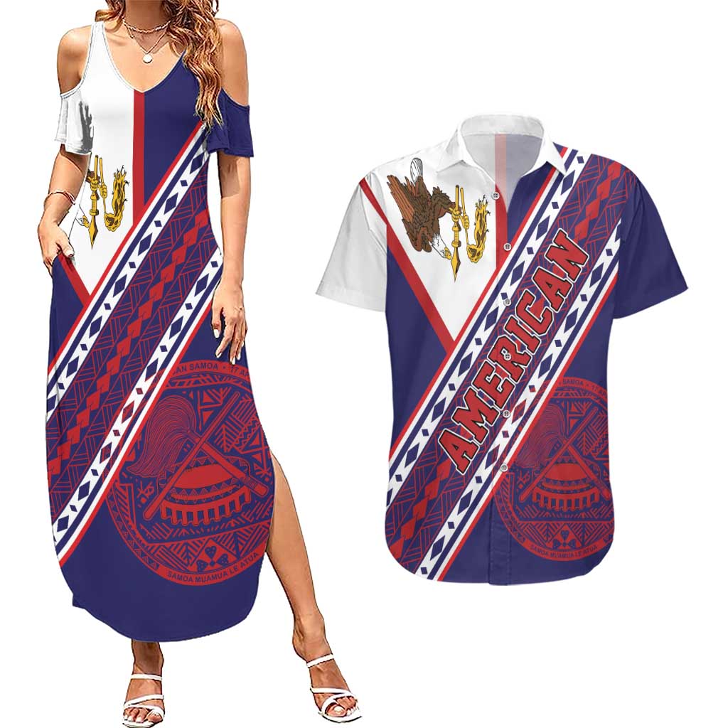 American Samoa Flag Day Couples Matching Summer Maxi Dress and Hawaiian Shirt Polynesian Tribal Tattoo Eagle Art