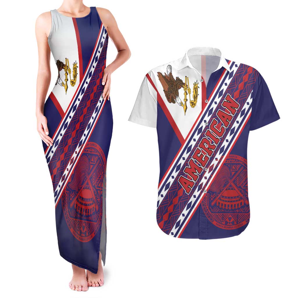American Samoa Flag Day Couples Matching Tank Maxi Dress and Hawaiian Shirt Polynesian Tribal Tattoo Eagle Art LT19 Navy - Polynesian Pride
