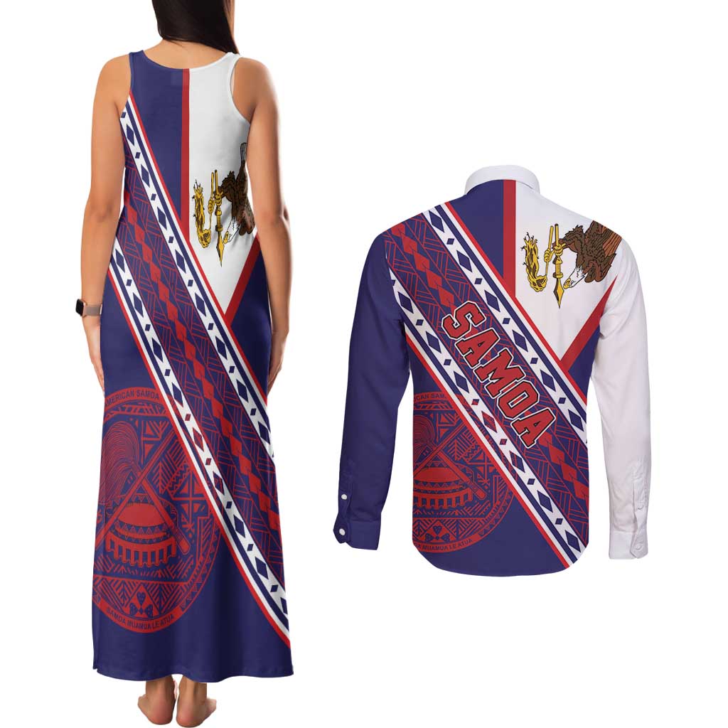 American Samoa Flag Day Couples Matching Tank Maxi Dress and Long Sleeve Button Shirt Polynesian Tribal Tattoo Eagle Art LT19 - Polynesian Pride
