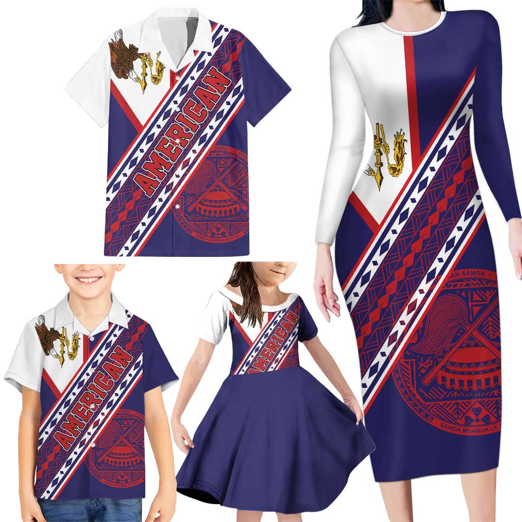 American Samoa Flag Day Family Matching Long Sleeve Bodycon Dress and Hawaiian Shirt Polynesian Tribal Tattoo Eagle Art