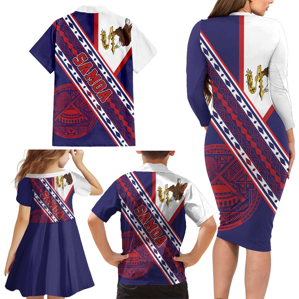 American Samoa Flag Day Family Matching Long Sleeve Bodycon Dress and Hawaiian Shirt Polynesian Tribal Tattoo Eagle Art LT19 - Polynesian Pride
