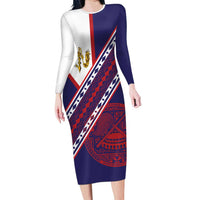 American Samoa Flag Day Family Matching Long Sleeve Bodycon Dress and Hawaiian Shirt Polynesian Tribal Tattoo Eagle Art LT19 Mom's Dress Navy - Polynesian Pride