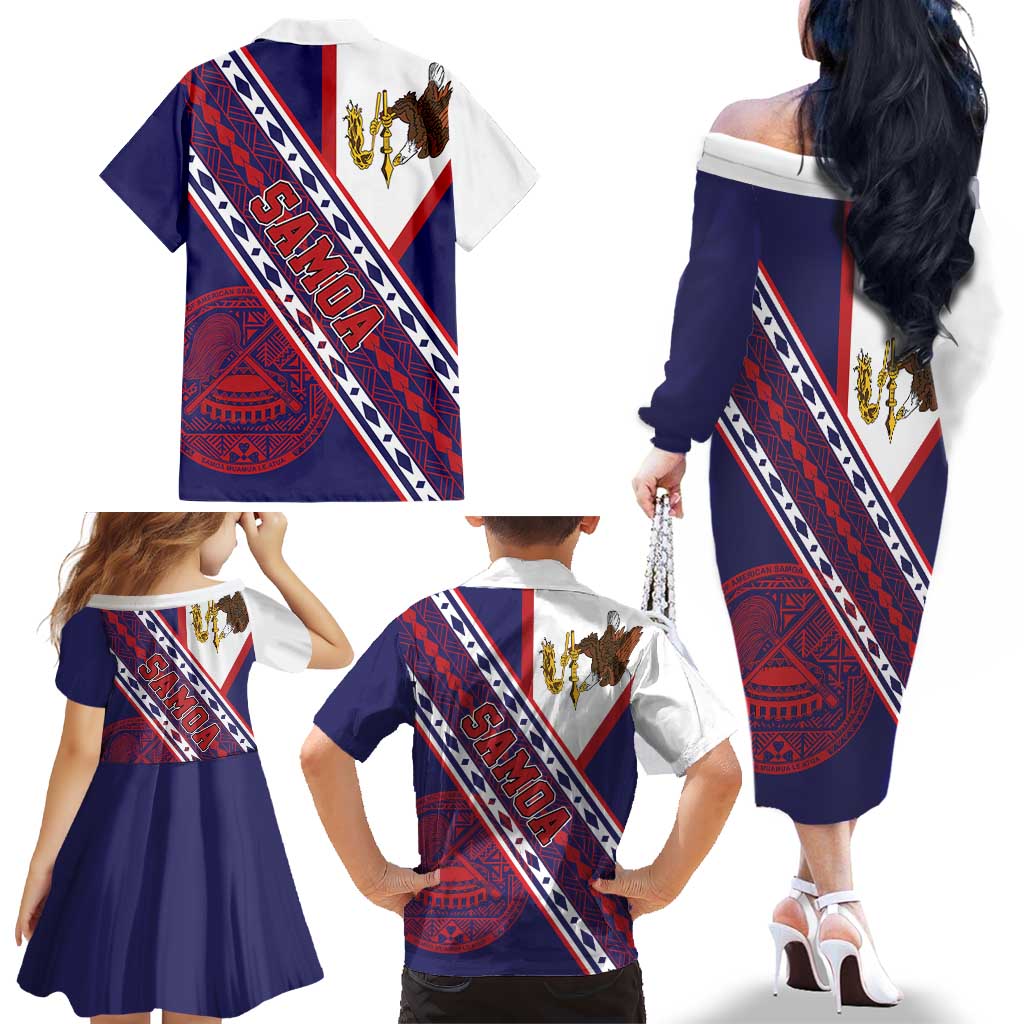 American Samoa Flag Day Family Matching Off The Shoulder Long Sleeve Dress and Hawaiian Shirt Polynesian Tribal Tattoo Eagle Art LT19 - Polynesian Pride
