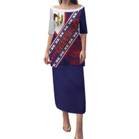 American Samoa Flag Day Family Matching Puletasi and Hawaiian Shirt Polynesian Tribal Tattoo Eagle Art LT19 Mom's Dress Navy - Polynesian Pride