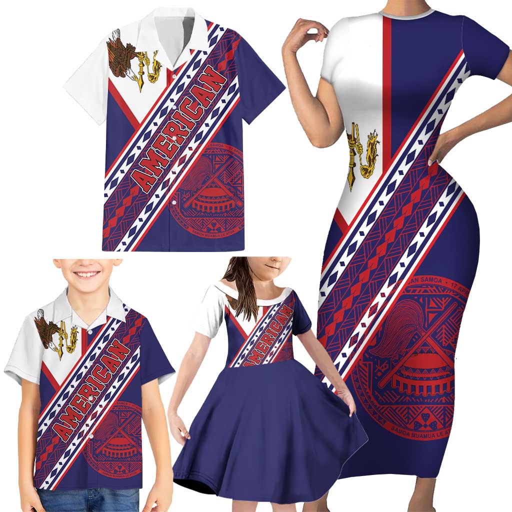 American Samoa Flag Day Family Matching Short Sleeve Bodycon Dress and Hawaiian Shirt Polynesian Tribal Tattoo Eagle Art LT19 - Polynesian Pride