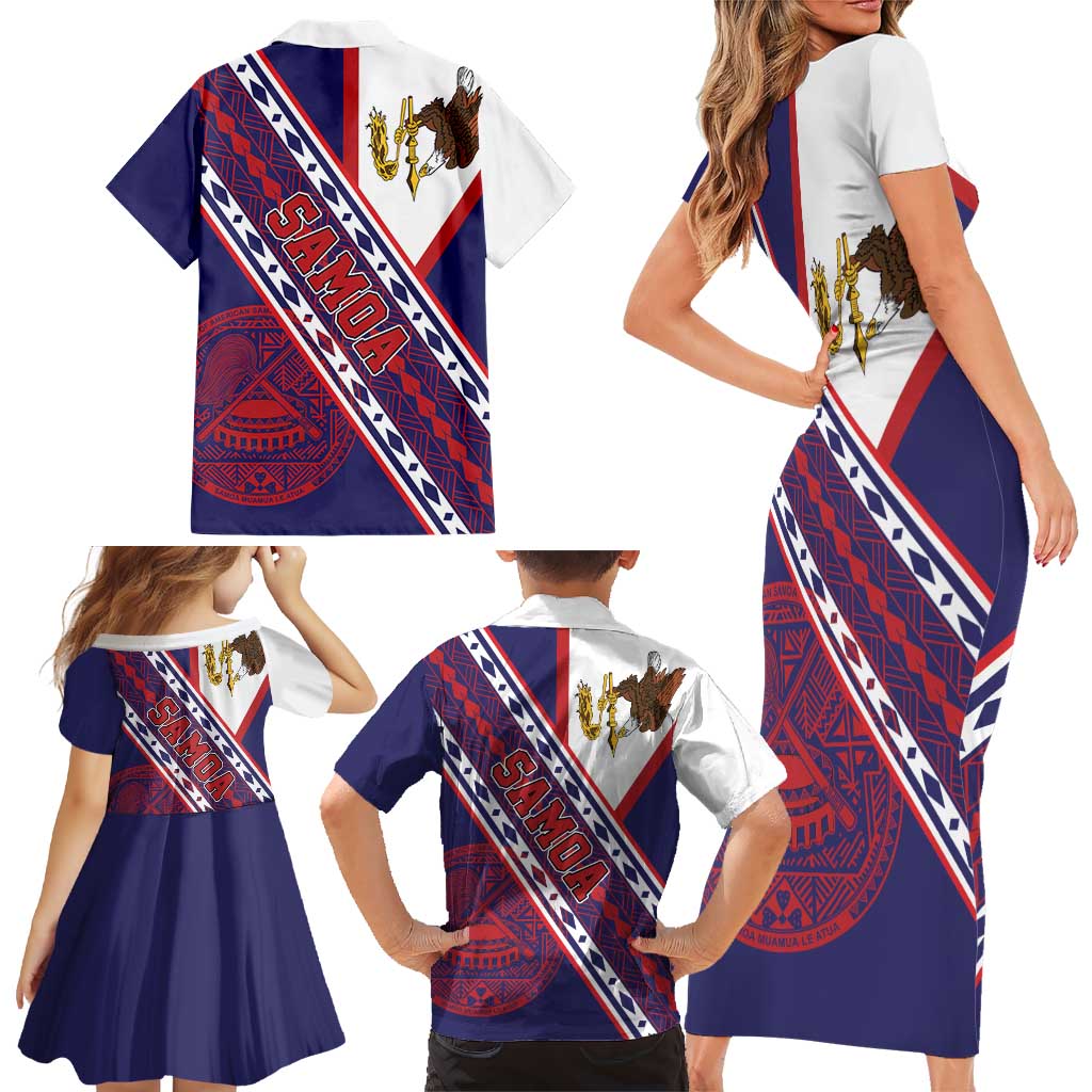 American Samoa Flag Day Family Matching Short Sleeve Bodycon Dress and Hawaiian Shirt Polynesian Tribal Tattoo Eagle Art LT19 - Polynesian Pride