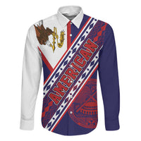 American Samoa Flag Day Family Matching Short Sleeve Bodycon Dress and Hawaiian Shirt Polynesian Tribal Tattoo Eagle Art LT19 Dad's Shirt - Long Sleeve Navy - Polynesian Pride