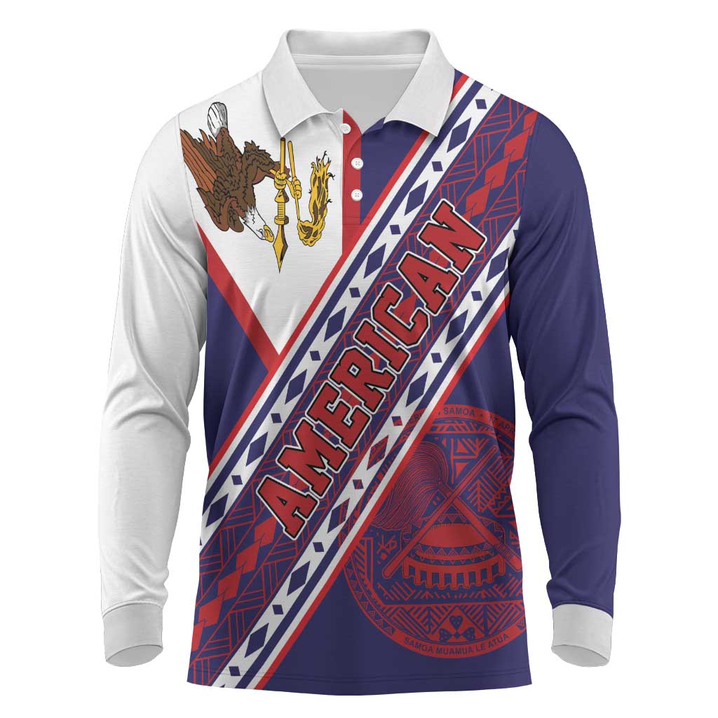 American Samoa Flag Day Long Sleeve Polo Shirt Polynesian Tribal Tattoo Eagle Art