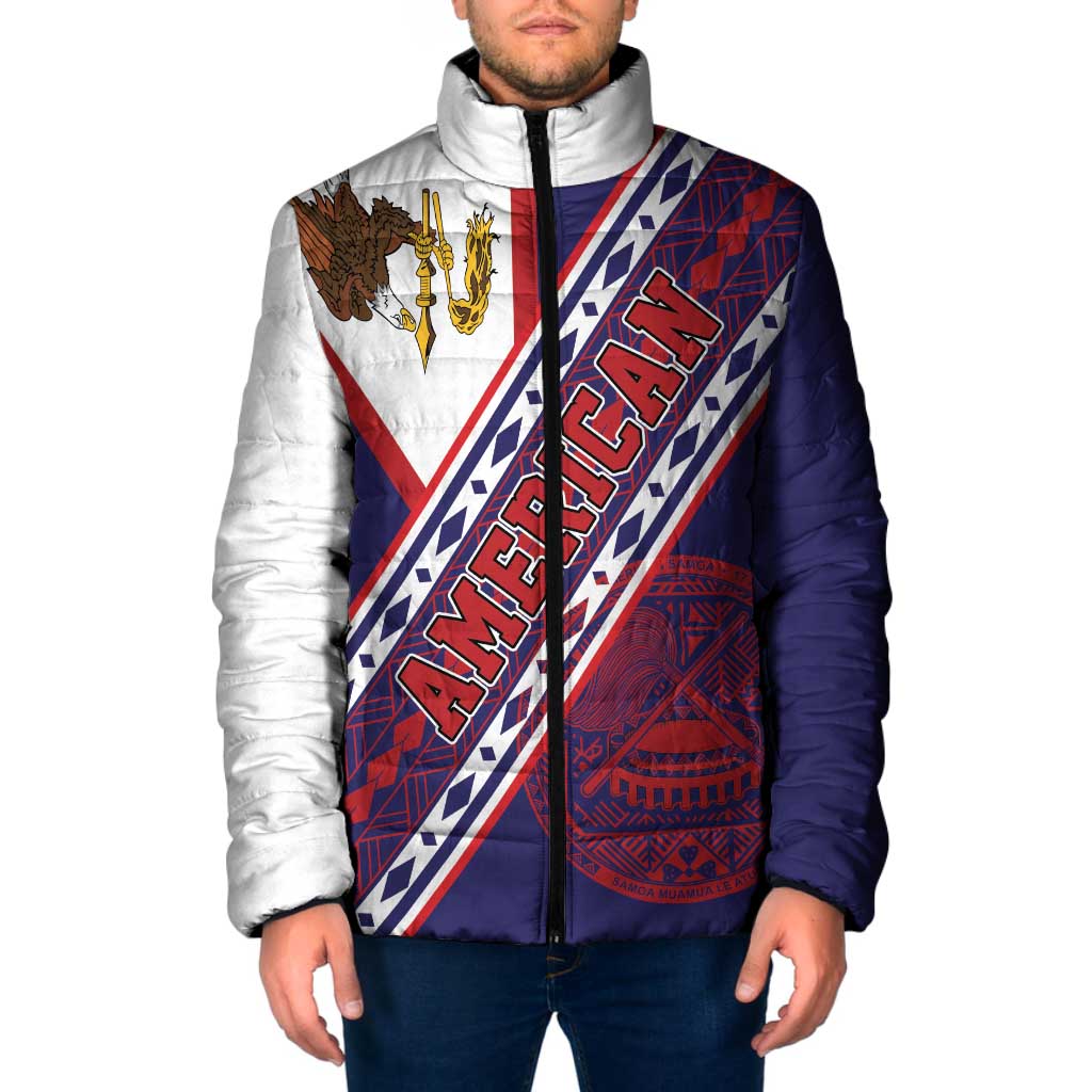American Samoa Flag Day Padded Jacket Polynesian Tribal Tattoo Eagle Art LT19 Men Navy - Polynesian Pride