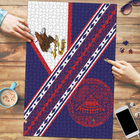 American Samoa Flag Day Puzzle Polynesian Tribal Tattoo Eagle Art LT19 Navy - Polynesian Pride