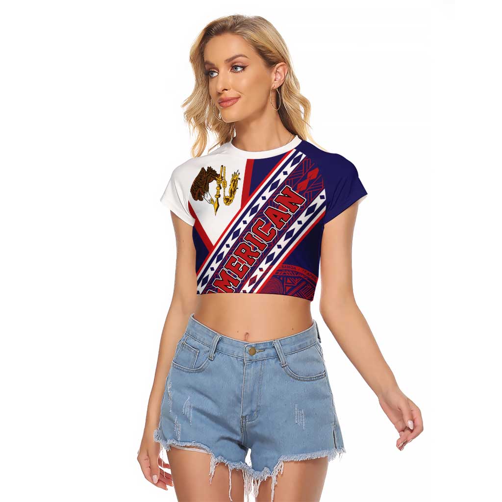 American Samoa Flag Day Raglan Cropped T Shirt Polynesian Tribal Tattoo Eagle Art LT19 Female Navy - Polynesian Pride