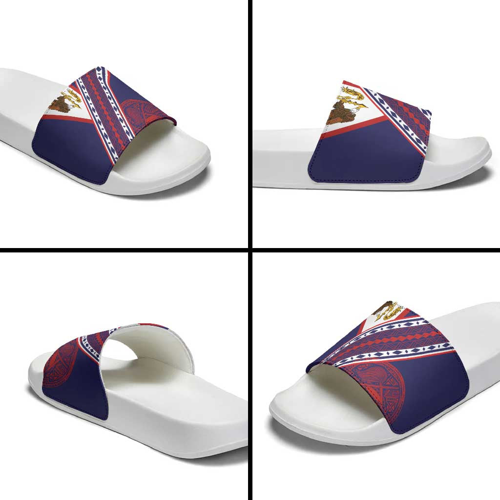 American Samoa Flag Day Slide Sandals Polynesian Tribal Tattoo Eagle Art LT19 - Polynesian Pride