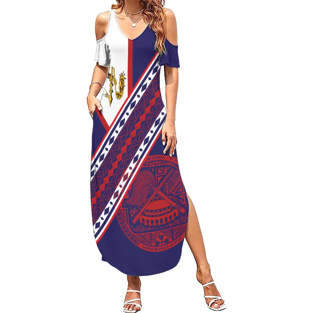 American Samoa Flag Day Summer Maxi Dress Polynesian Tribal Tattoo Eagle Art