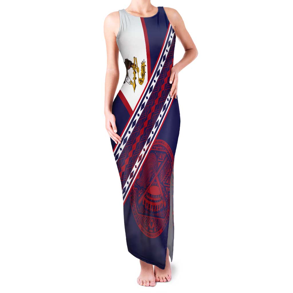 American Samoa Flag Day Tank Maxi Dress Polynesian Tribal Tattoo Eagle Art LT19 Women Navy - Polynesian Pride