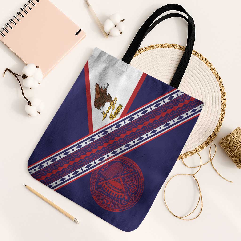 American Samoa Flag Day Tote Bag Polynesian Tribal Tattoo Eagle Art LT19 Black Strap One Size Navy - Polynesian Pride