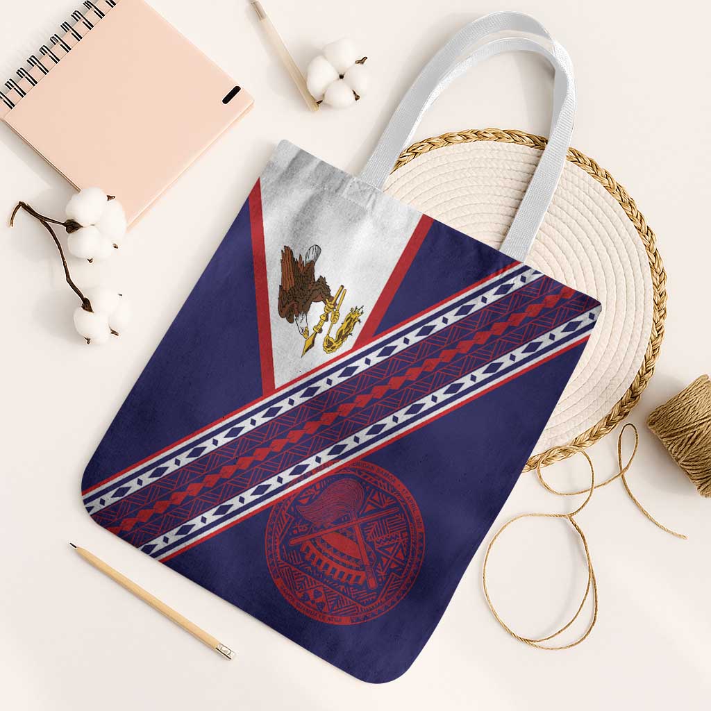 American Samoa Flag Day Tote Bag Polynesian Tribal Tattoo Eagle Art LT19 White Strap One Size Navy - Polynesian Pride