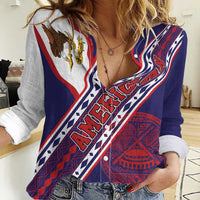 American Samoa Flag Day Women Casual Shirt Polynesian Tribal Tattoo Eagle Art LT19 Female Navy - Polynesian Pride