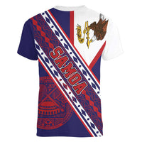 American Samoa Flag Day Women V-Neck T-Shirt Polynesian Tribal Tattoo Eagle Art LT19 - Polynesian Pride