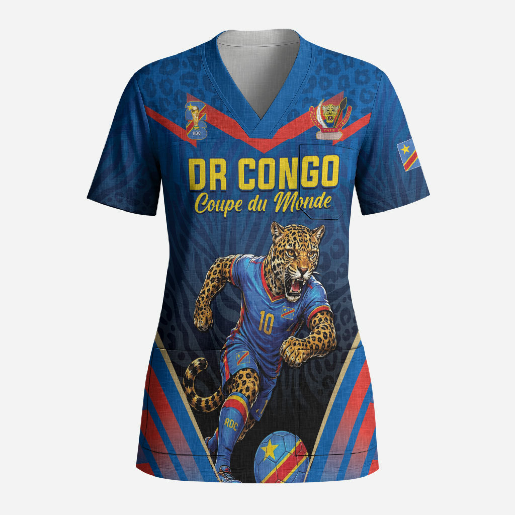 Custom World Football 2026 DR Congo Scrub Top Les Leopards Coupe du Monde Glory LT19 Adult Blue - Polynesian Pride