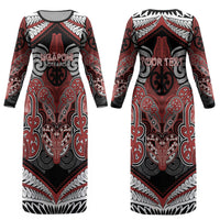 Aotearoa Iwi Ngapuhi Personalised Couples Matching Long Sleeve Bodycon Dress and Long Sleeve Button Shirt Maori Kowhaiwhai Pattern