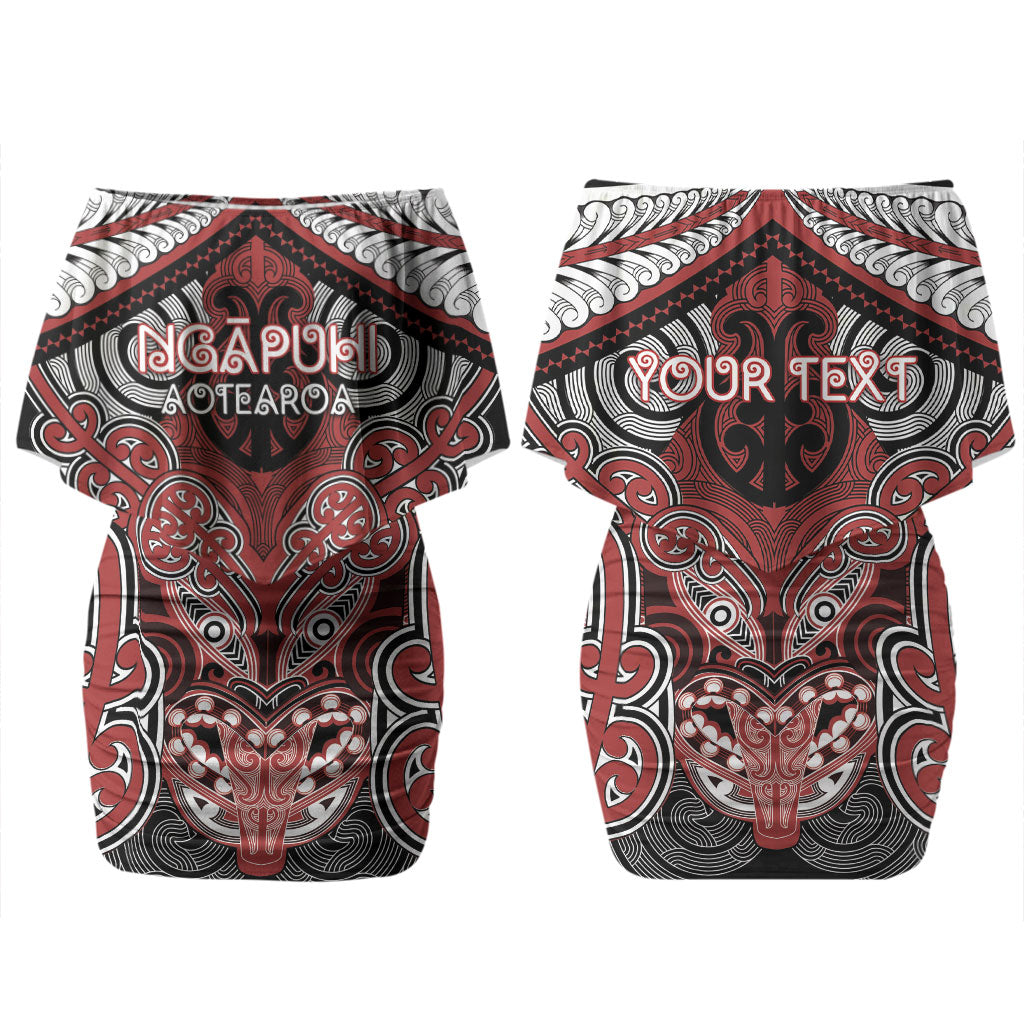 Aotearoa Iwi Ngapuhi Personalised Couples Matching Off Shoulder Short Dress and Long Sleeve Button Shirt Maori Kowhaiwhai Pattern