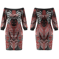 Aotearoa Iwi Ngapuhi Personalised Couples Matching Off The Shoulder Long Sleeve Dress and Hawaiian Shirt Maori Kowhaiwhai Pattern
