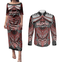 Aotearoa Iwi Ngapuhi Personalised Couples Matching Puletasi and Long Sleeve Button Shirt Maori Kowhaiwhai Pattern