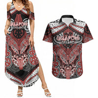 Aotearoa Iwi Ngapuhi Personalised Couples Matching Summer Maxi Dress and Hawaiian Shirt Maori Kowhaiwhai Pattern