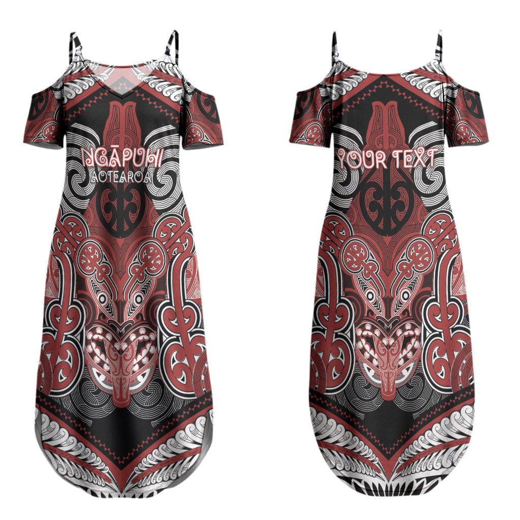Aotearoa Iwi Ngapuhi Personalised Couples Matching Summer Maxi Dress and Long Sleeve Button Shirt Maori Kowhaiwhai Pattern