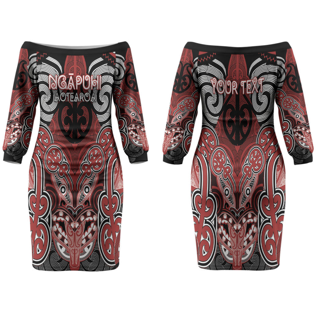 Aotearoa Iwi Ngapuhi Personalised Family Matching Off The Shoulder Long Sleeve Dress and Hawaiian Shirt Maori Kowhaiwhai Pattern