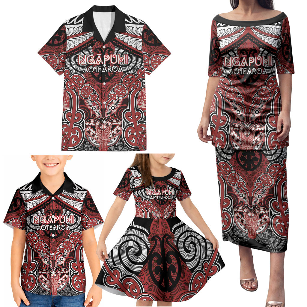 Aotearoa Iwi Ngapuhi Personalised Family Matching Puletasi and Hawaiian Shirt Maori Kowhaiwhai Pattern