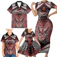 Aotearoa Iwi Ngapuhi Personalised Family Matching Short Sleeve Bodycon Dress and Hawaiian Shirt Maori Kowhaiwhai Pattern