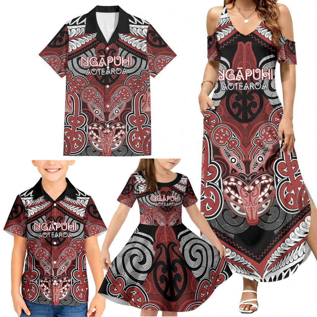 Aotearoa Iwi Ngapuhi Personalised Family Matching Summer Maxi Dress and Hawaiian Shirt Maori Kowhaiwhai Pattern