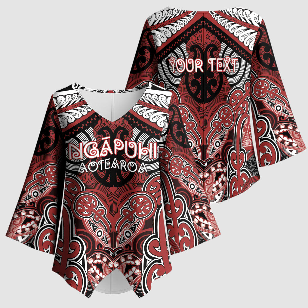 Aotearoa Iwi Ngapuhi Personalised Kimono Sleeve Blouse Maori Kowhaiwhai Pattern