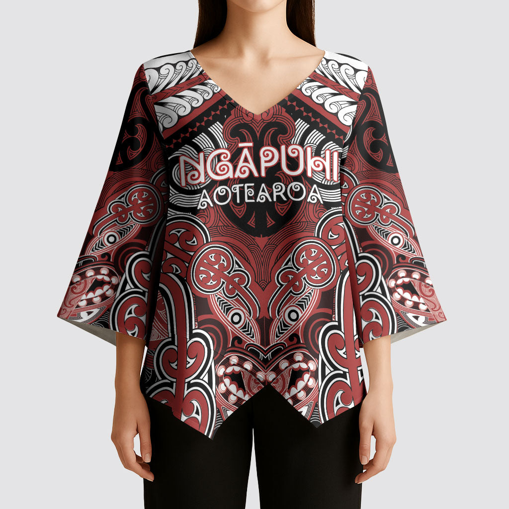 Aotearoa Iwi Ngapuhi Personalised Kimono Sleeve Blouse Maori Kowhaiwhai Pattern
