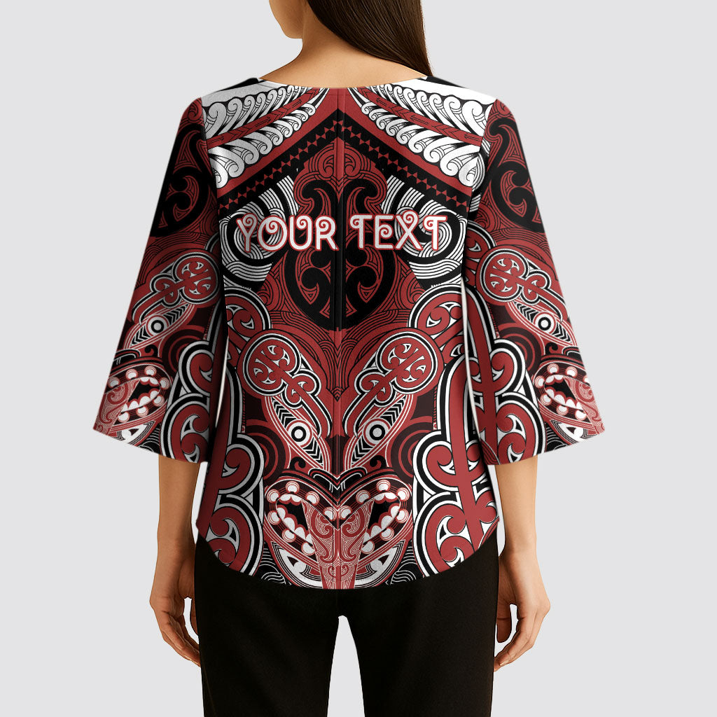 Aotearoa Iwi Ngapuhi Personalised Kimono Sleeve Blouse Maori Kowhaiwhai Pattern