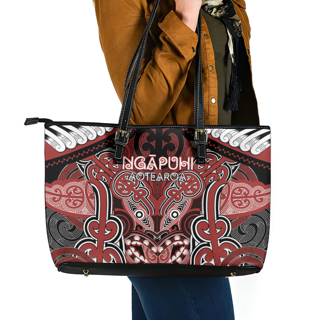 Aotearoa Iwi Ngapuhi Leather Tote Bag Maori Kowhaiwhai Pattern