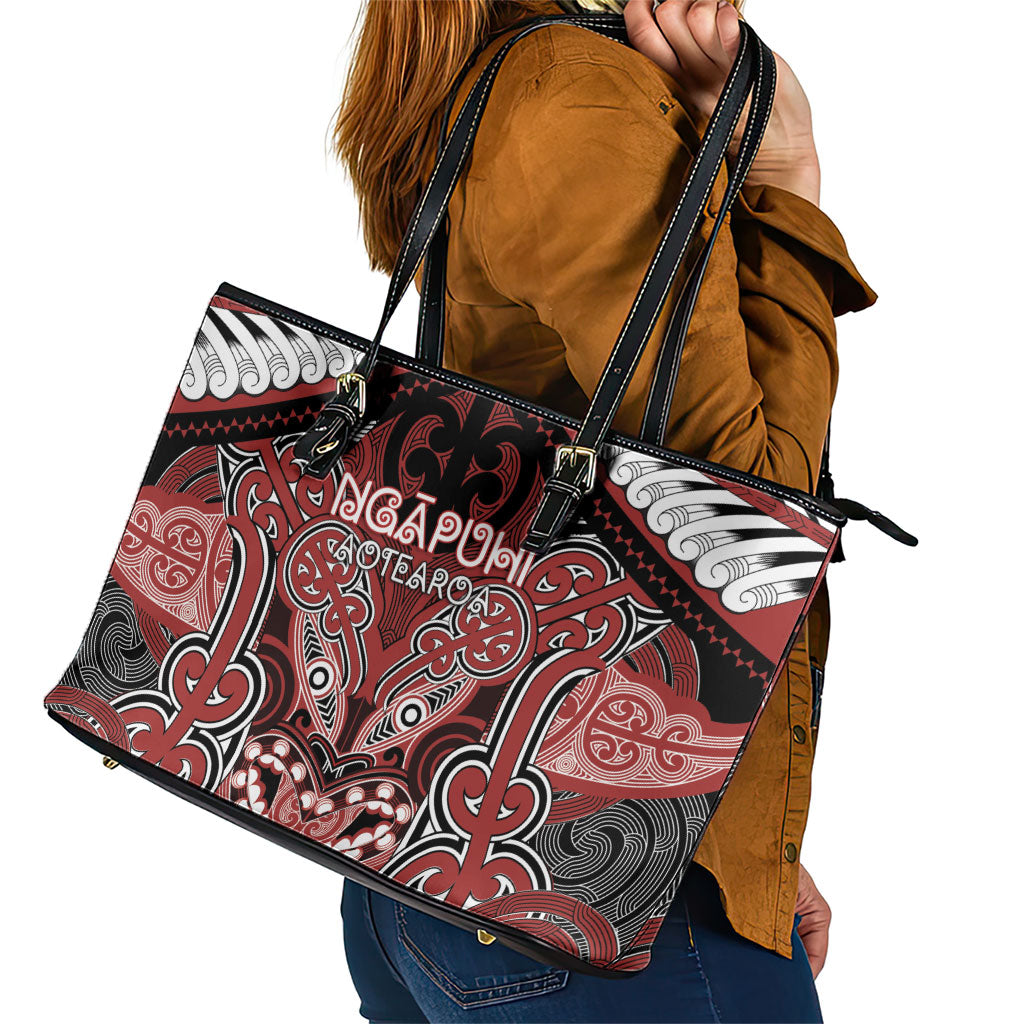 Aotearoa Iwi Ngapuhi Leather Tote Bag Maori Kowhaiwhai Pattern