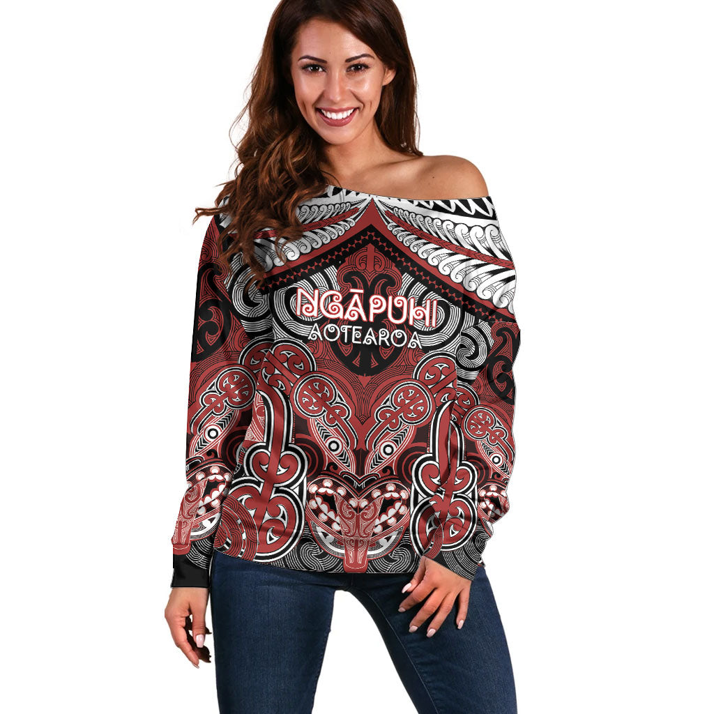 Aotearoa Iwi Ngapuhi Personalised Off Shoulder Sweater Maori Kowhaiwhai Pattern